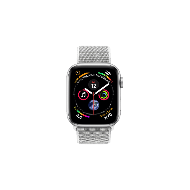 APPLE Watch Series 4 (GPS + Cellular) 44mm Smartwatch Aluminium gewebtes Nylon, 140-210 mm, Armband: Silber, Gehäuse: Silber