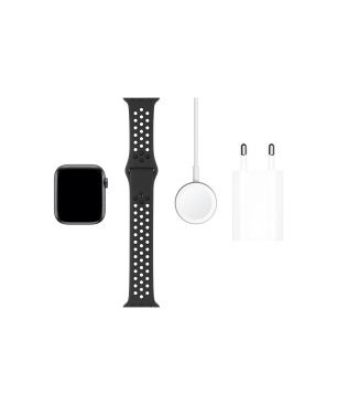 APPLE Watch Nike Series 5 44mm Aluminium Fluorelastomer, 140 - 200 mm , Armband: Anthrazit Schwarz, Gehäuse: Space Grey