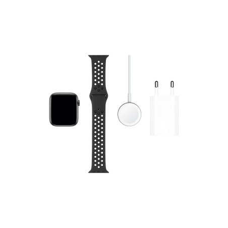 APPLE Watch Nike Series 5 44mm Aluminium Fluorelastomer, 140 - 200 mm , Armband: Anthrazit Schwarz, Gehäuse: Space Grey
