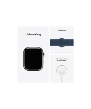 APPLE Watch Series 7 (GPS + Cellular) 41mm Smartwatch Fluorelastomer, 130 - 200 mm, Armband: Blau, Gehäuse: Graphit
