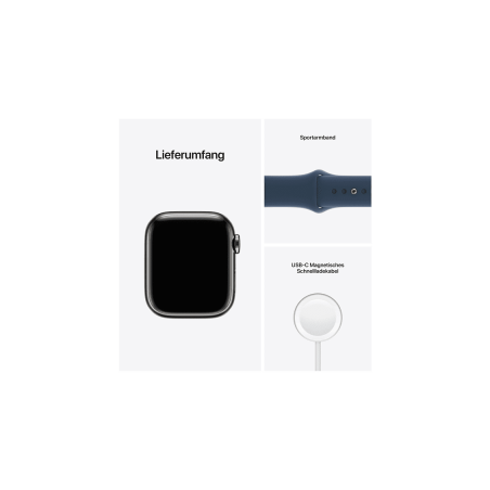 APPLE Watch Series 7 (GPS + Cellular) 41mm Smartwatch Fluorelastomer, 130 - 200 mm, Armband: Blau, Gehäuse: Graphit