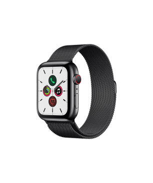 APPLE Watch Series 5 (GPS + Cellular) 44mm Edelstahl, 140 - 200 mm , Armband: Schwarz Milanaise, Gehäuse: Edelstahl Schwarz