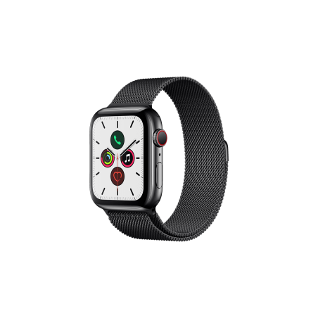 APPLE Watch Series 5 (GPS + Cellular) 44mm Edelstahl, 140 - 200 mm , Armband: Schwarz Milanaise, Gehäuse: Edelstahl Schwarz