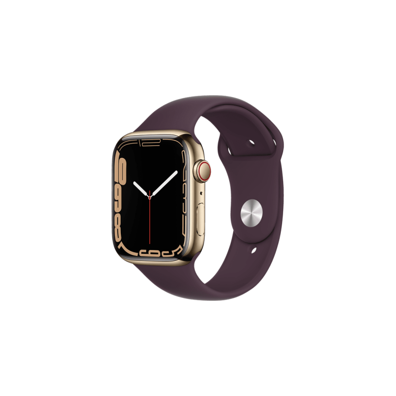 APPLE Watch Series 7 (GPS + Cellular) 45mm Smartwatch Fluorelastomer, 140 - 220 mm, Armband: Dunkelkirsch, Gehäuse: Gold