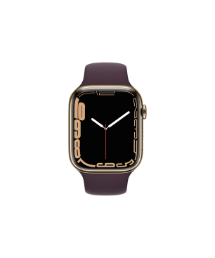 APPLE Watch Series 7 (GPS + Cellular) 45mm Smartwatch Fluorelastomer, 140 - 220 mm, Armband: Dunkelkirsch, Gehäuse: Gold