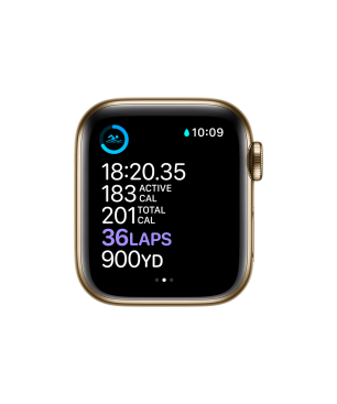 APPLE Watch Series 6 (GPS + Cellular) 40mm Smartwatch Edelstahl Fluorelastomer, 130 - 200 mm, Armband: Zyperngrün, Gehäuse: Gold