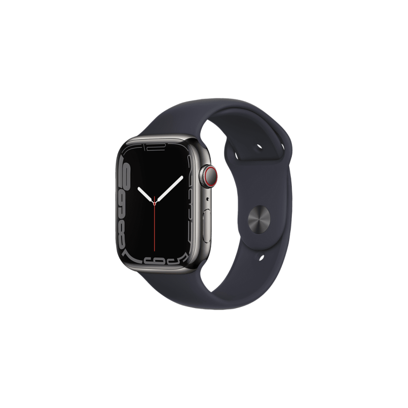 APPLE Watch Series 7 (GPS + Cellular) 45mm Smartwatch Fluorelastomer, 140 - 220 mm, Armband: Mitternacht, Gehäuse: Graphit