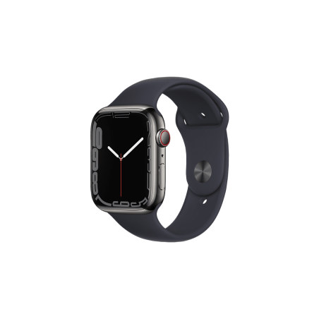 APPLE Watch Series 7 (GPS + Cellular) 45mm Smartwatch Fluorelastomer, 140 - 220 mm, Armband: Mitternacht, Gehäuse: Graphit