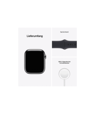APPLE Watch Series 7 (GPS + Cellular) 45mm Smartwatch Fluorelastomer, 140 - 220 mm, Armband: Mitternacht, Gehäuse: Graphit