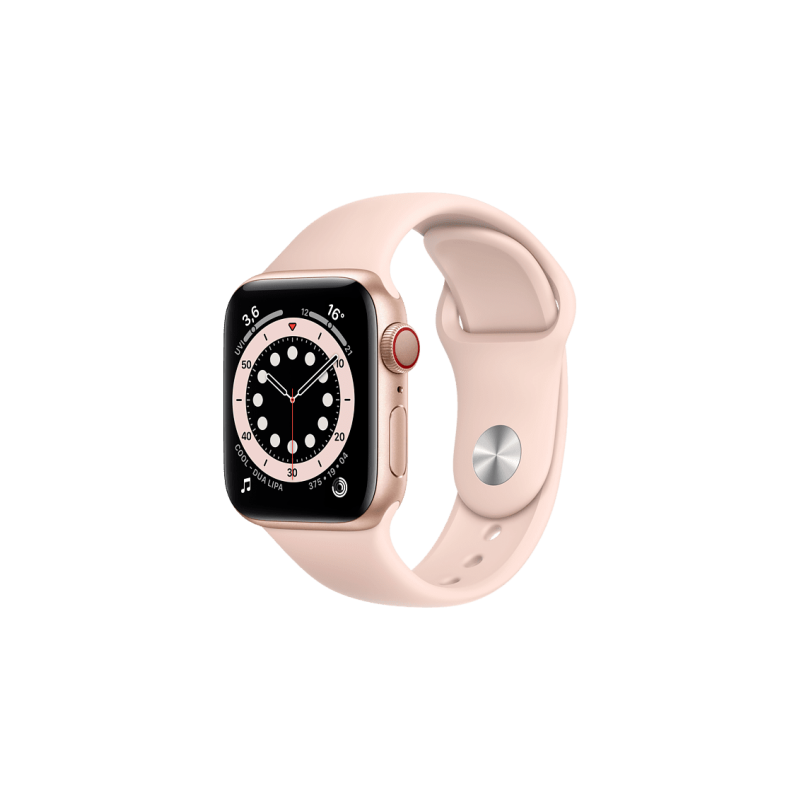 APPLE Watch Series 6 (GPS + Cellular) 40mm Smartwatch Aluminium Fluorelastomer, 130 - 200 mm, Armband: Pink, Gehäuse: Gold