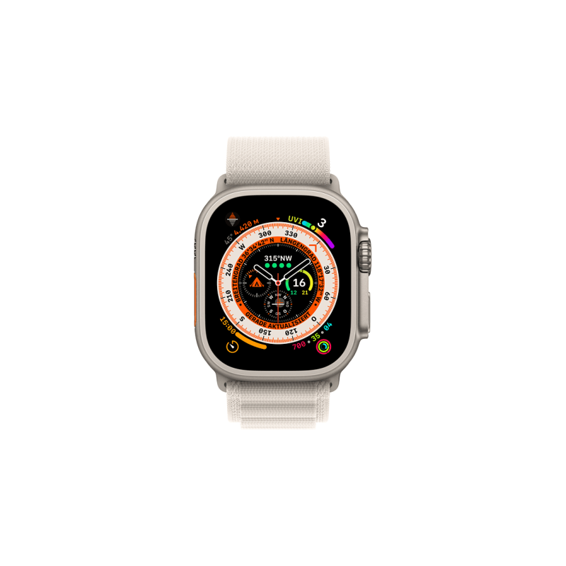 APPLE Watch Ultra GPS+CEL 49 TIT W MEDIUM Smartwatch Titan Gewebe, 145 - 190 mm, Polarstern