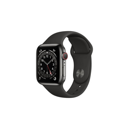 APPLE Watch Series 6 (GPS + Cellular) 40mm Smartwatch Edelstahl Fluorelastomer, 130 - 200 mm, Armband: Schwarz, Gehäuse: Graphit
