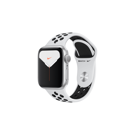APPLE Watch Nike Series 5 (GPS + Cellular) 44mm Fluorelastomer, 140 - 200 mm , Armband: Pure Platinum Schwarz, Gehäuse: Silber