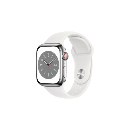 APPLE Watch Series 6 (GPS + Cellular) 40mm Smartwatch Edelstahl Fluorelastomer, 130 - 200 mm, Armband: Weiß, Gehäuse: Silber