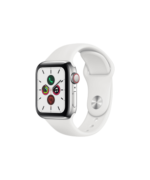 APPLE Watch Series 6 (GPS + Cellular) 44mm Smartwatch Edelstahl Fluorelastomer, 140 - 210 mm, Armband: Weiß, Gehäuse: Silber