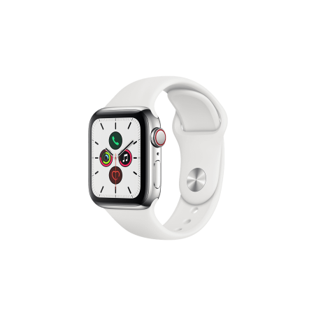 APPLE Watch Series 6 (GPS + Cellular) 44mm Smartwatch Edelstahl Fluorelastomer, 140 - 210 mm, Armband: Weiß, Gehäuse: Silber