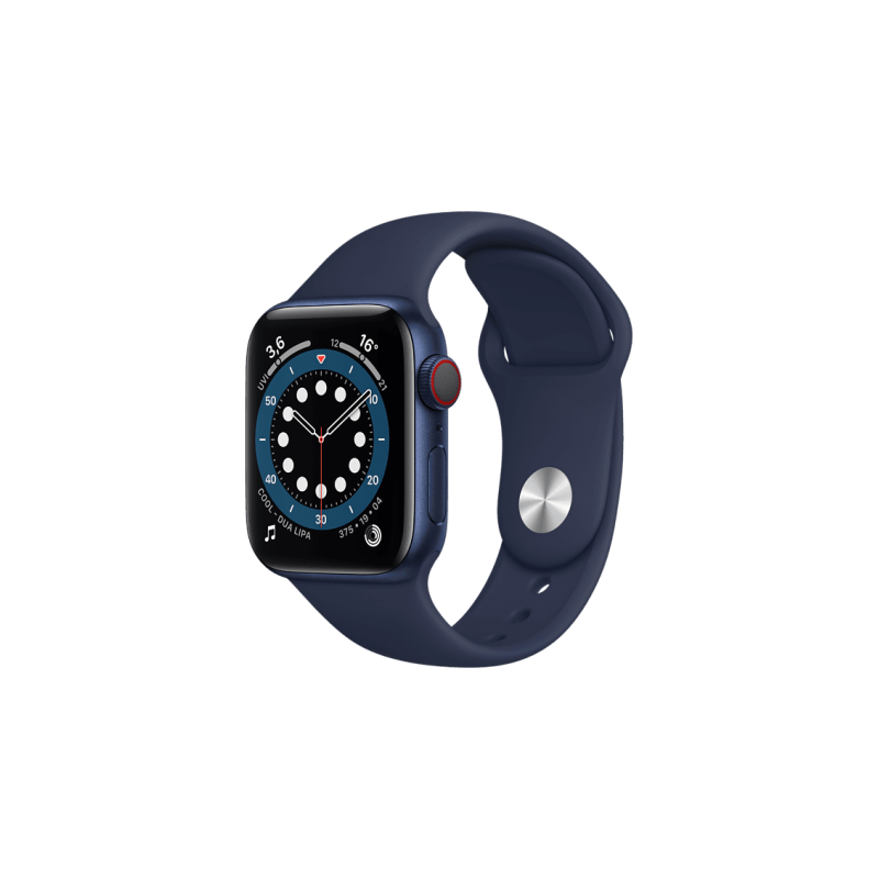 APPLE Watch Series 6 (GPS + Cellular) 40mm Smartwatch Aluminium Fluorelastomer, 130 - 200 mm, Armband: Deep Navy, Gehäuse: Blau