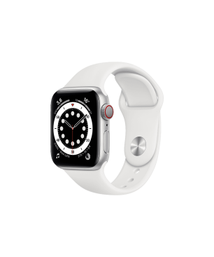 APPLE Watch Series 6 (GPS + Cellular) 40mm Smartwatch Aluminium Fluorelastomer, 130 - 200 mm, Armband: Weiß, Gehäuse: Silber