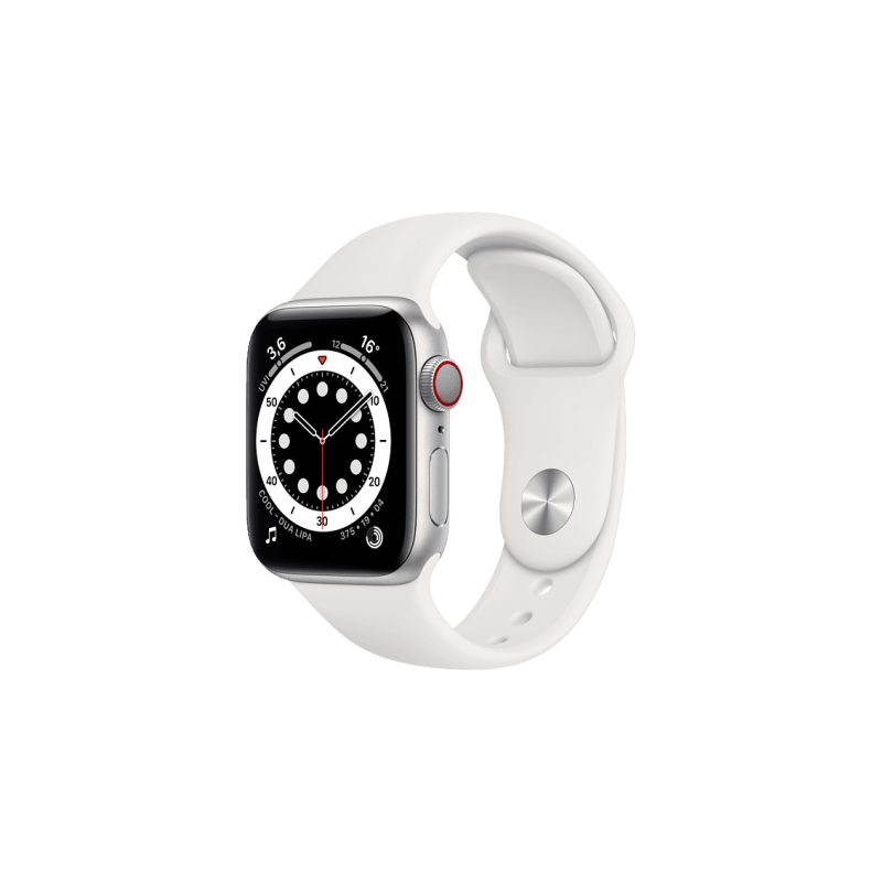 APPLE Watch Series 6 (GPS + Cellular) 40mm Smartwatch Aluminium Fluorelastomer, 130 - 200 mm, Armband: Weiß, Gehäuse: Silber