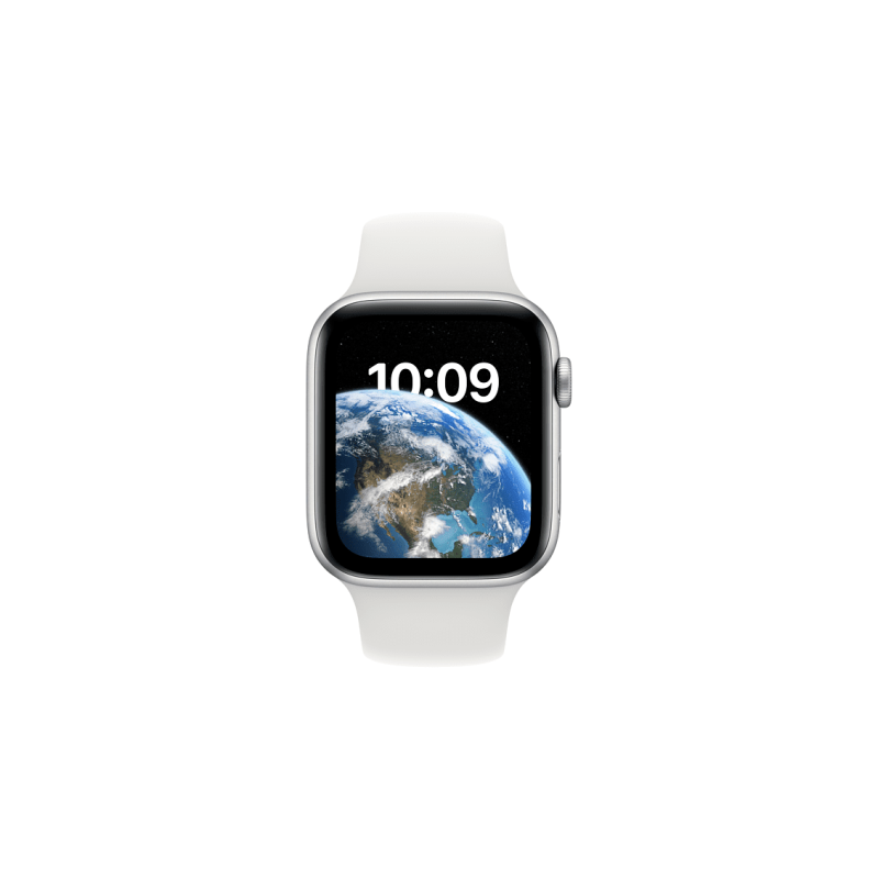 APPLE SE GPS+CEL 44 SIL ALU W WHITE SPORT REG Fluorelastomer Fluorelastomer, 140 - 220 mm, Armband: Weiß, Gehäuse: Silver