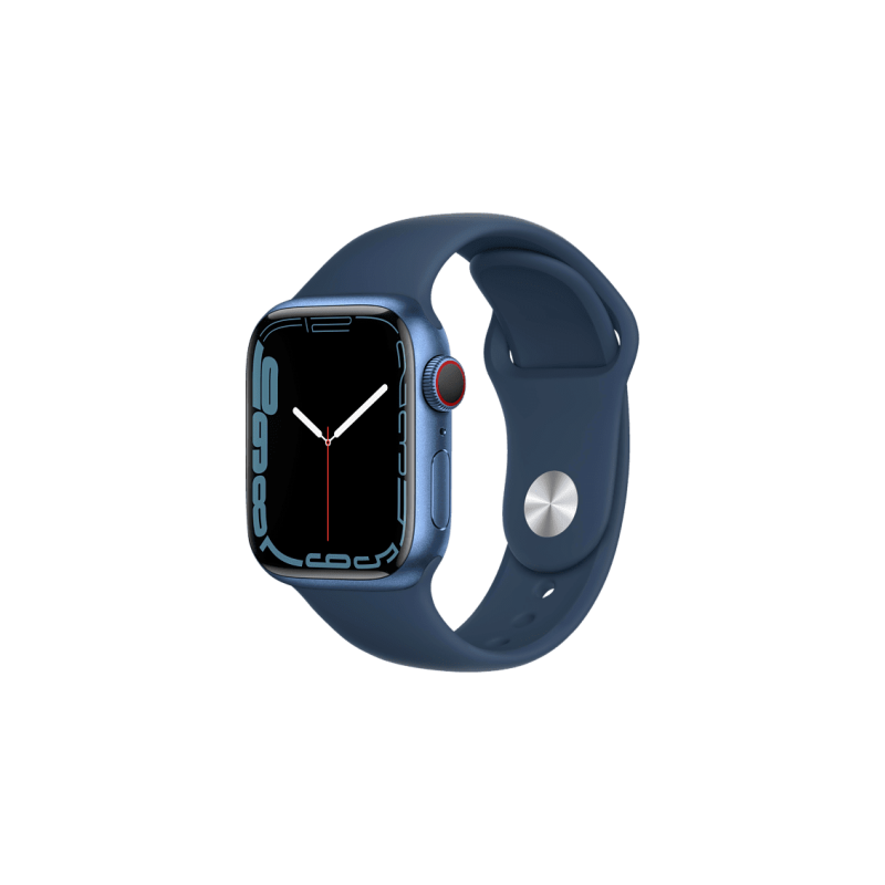 APPLE Watch Series 7 (GPS + Cellular) 41mm Smartwatch Fluorelastomer, 130 - 200 mm, Armband: Abyssblau, Gehäuse: Blau