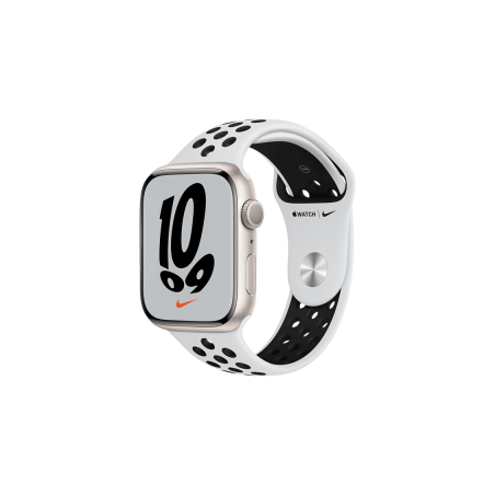 APPLE Watch Series 7 Nike (GPS + Cellular) 45mm Fluorelastomer, 140 - 220 mm, Platinum/Schwarz, Gehäuse: Polarstern