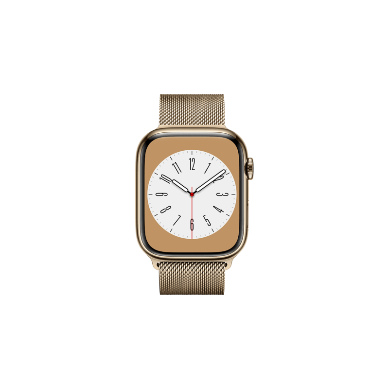 APPLE Watch Series 8 (GPS + Cellular) 41 mm Smartwatch Edelstahl Milanaise, 130 - 200 mm, Armband: Gold, Gehäuse: Gold