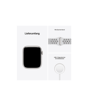 APPLE Watch Series 7 Nike (GPS) 41mm130 - 200 mm, Armband: Pure Platinum/Schwarz, Gehäuse: Polarstern