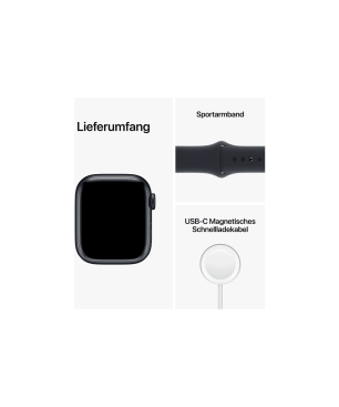 APPLE Watch Series 8 (GPS) 41 mm Smartwatch Aluminium Fluorelastomer, 130 - 200 mm, Armband: Mitternacht, Gehäuse: Mitternacht