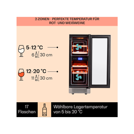 KLARSTEIN Vinovilla Duo 17 Weinklimaschrank (EEK G, Silber)