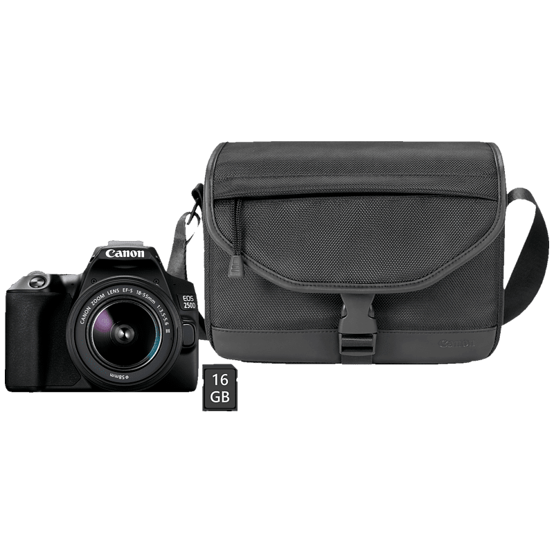 CANON EOS 250D Kit + Tasche SB130 und Speicherkarte SD 16 GB Spiegelreflexkamera, 24,1 Megapixel, 18-55 mm Objektiv