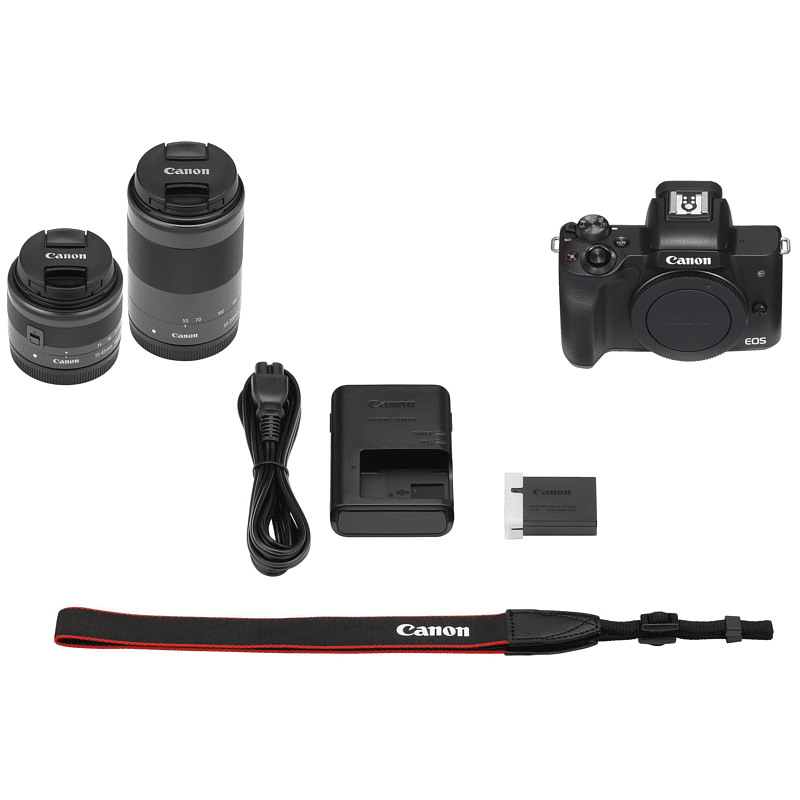 CANON Canon EOS M50 MK II Kit Systemkamera mit Objektiv 15-45 mm + 55-200 mm , 7,5 cm Display Touchscreen, WLAN