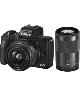 CANON Canon EOS M50 MK II Kit Systemkamera mit Objektiv 15-45 mm + 55-200 mm , 7,5 cm Display Touchscreen, WLAN