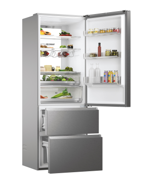 HAIER HTW7720ENMP Kühlgefrierkombination (E, 301 kWh, 2006 mm hoch, Edelstahl-Front)