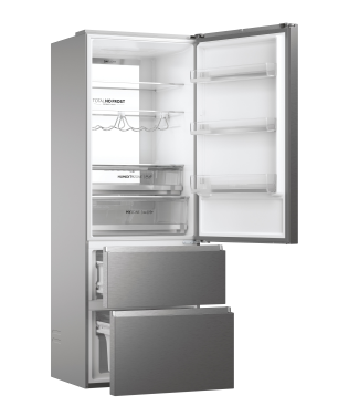 HAIER HTW7720ENMP Kühlgefrierkombination (E, 301 kWh, 2006 mm hoch, Edelstahl-Front)