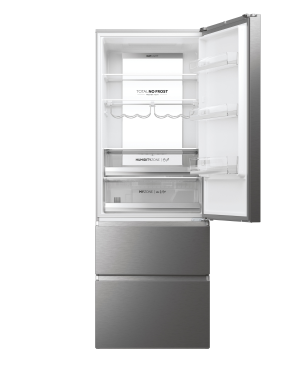 HAIER HTW7720ENMP Kühlgefrierkombination (E, 301 kWh, 2006 mm hoch, Edelstahl-Front)