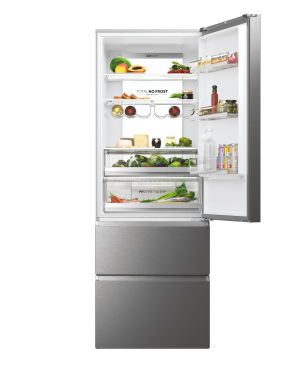 HAIER HTW7720ENMP Kühlgefrierkombination (E, 301 kWh, 2006 mm hoch, Edelstahl-Front)