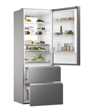 HAIER HTW7720ENMP Kühlgefrierkombination (E, 301 kWh, 2006 mm hoch, Edelstahl-Front)