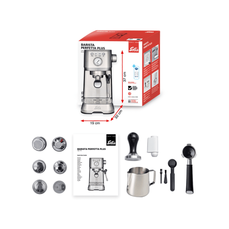 SOLIS OF SWITZERLAND Barista Perfetta Plus 1170 V2 Espressomaschine | Siebträgermaschine | Milchaufschäumer Silber