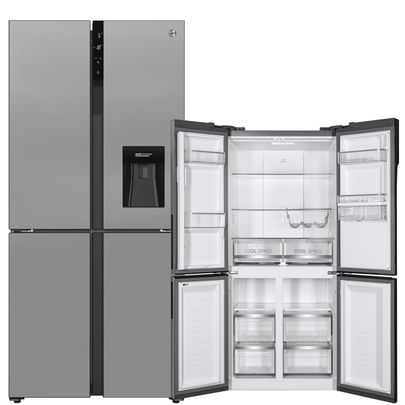 HOOVER HSC818EXWD Kühl-Gefrierkombination Side-by-Side (E, 183 cm hoch, Edelstahl)