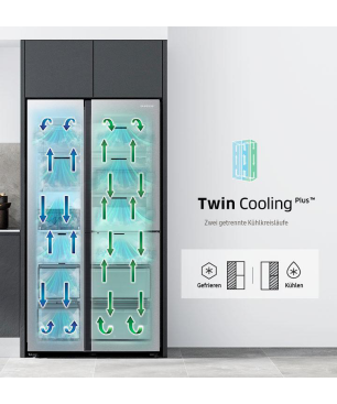 SAMSUNG RF5GA5202B1/EG French Door (F, 1776 mm hoch, Premium Black Steel/Urban Silver)