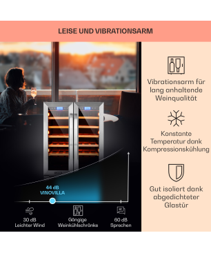 KLARSTEIN Vinovilla Duo 42 Weinkühlschrank (EEK G, Edelstahl)
