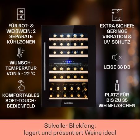 KLARSTEIN Vinsider 35D Onyx Edition Weinkühlschrank (EEK G, Schwarz)