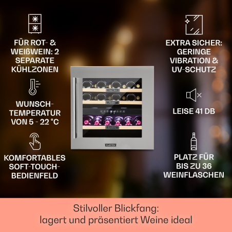 KLARSTEIN Vinsider 36 Weinkühlschrank (EEK G, Edelstahl)