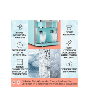 KLARSTEIN Eiszeit Crush Eiswürfelmaschine (150 Watt, Pastelblau)