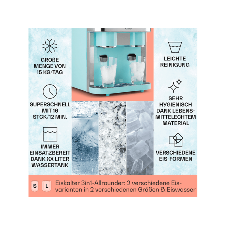 KLARSTEIN Eiszeit Crush Eiswürfelmaschine (150 Watt, Pastelblau)