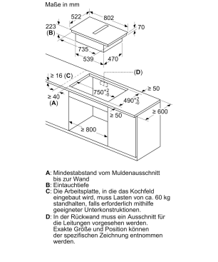 NEFF T48CB1AX2 Induktion, Kochfeld mit Dunstabzug (802 mm breit, 522 mm tief)