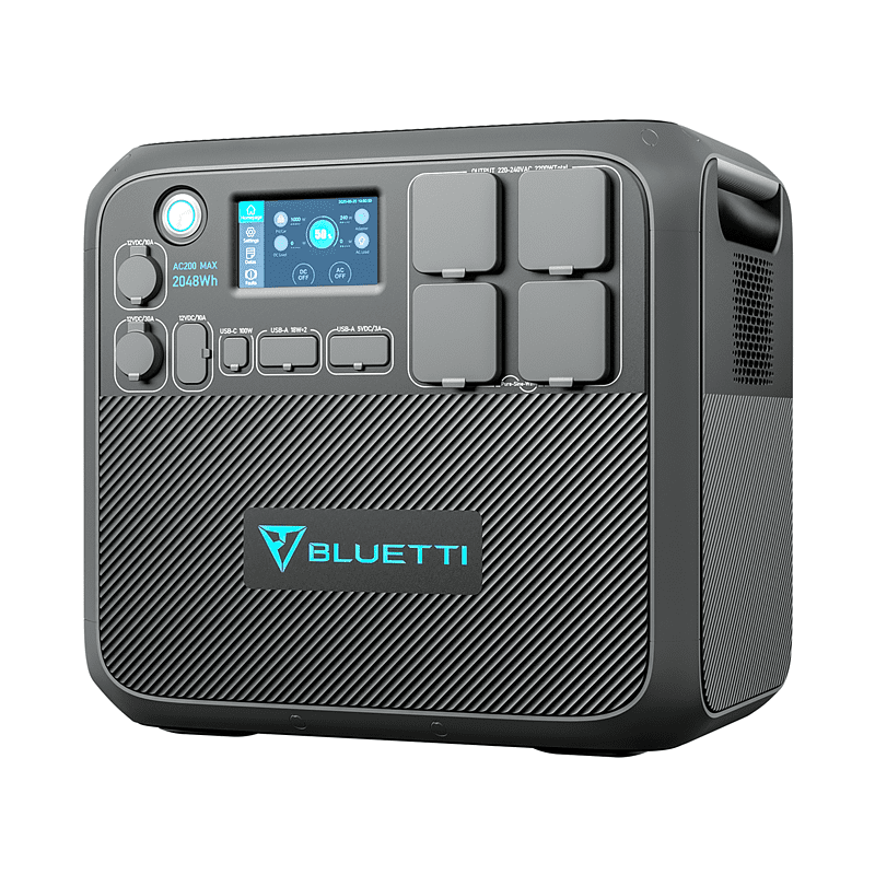 BLUETTI AC200MAX und 3 Pcs PV200 200W Solarpanel Solar Stromerzeuger LiFePO4 Batterie-Backup Energiestation 2048 Wh Schwarz