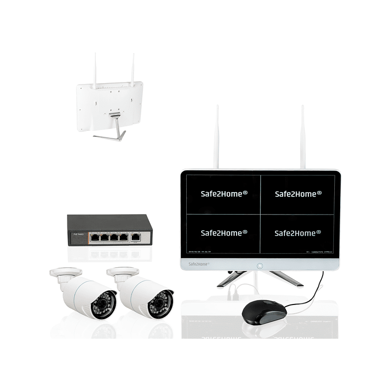SAFE2HOME Monitor mit Rekorder POE Überwachungskamera Set 2 POE Cams, Funk Überwachungskamera / Videoüberwachung