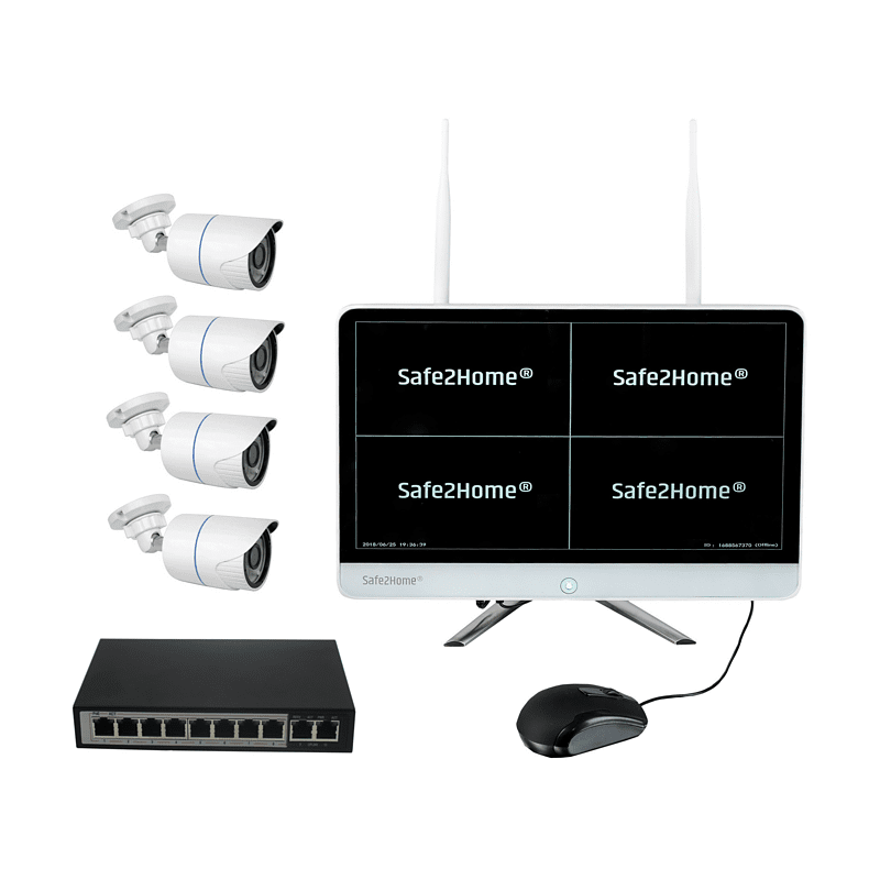 SAFE2HOME POE / Funk Überwachungskamera Set Monitor Rekorder - 8 Kanal, POE / Funk Überwachungskamera Videoüberwachung